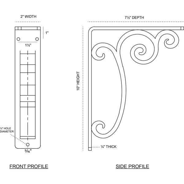 Avery Wrought Iron Bracket, (Triple Center Brace), Antiqued Warm Silver 2W X 7 1/2D X 10H